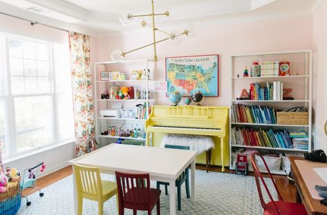 Living Room Turned Playroom, Dining Room Converted To Playroom, Ikea Family Room, Dining Room Turned Craft Room, Playroom Dining Room Combo, Homeschool Playroom Combo, Playroom Office Combo, Formal Dining Room Ideas Alternative, Playroom Office Combo Ideas