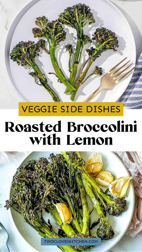 Roasted broccolini is delicious when cooked until crisp with garlic, olive oil, salt, pepper, and a squeeze of lemon. This simple and versatile side dish is perfect for any meal and as a holiday side dish. If you're seeking an easy, healthy broccolini recipe that works as a main or a tasty side, this roasted broccolini is a must-try. Add it to your roasted vegetable recipes for a quick, side dish that's both healthy and easy to make. It's a great addition to your list of side dish ideas! Dinner Recipes With Vegetables, Easy Veggie Recipes, Side Dishes For Christmas, Broccolini Recipe, Top Dinner Recipes, Quick Side Dish, Roasted Broccolini, Tenderstem Broccoli, Dishes For Dinner