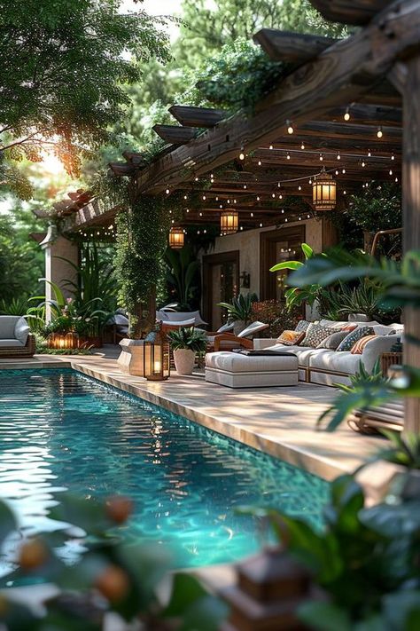 15 Best Pool Landscaping Ideas You’ll Love 15 Amazing Pools Backyard Luxury, Beautiful Backyards With Pools, Vertical Pool, Pool Interior Design, Outdoor Area Ideas, Luxury Backyards, Outdoor Living Space Ideas, House With Swimming Pool, Pool Landscaping Ideas