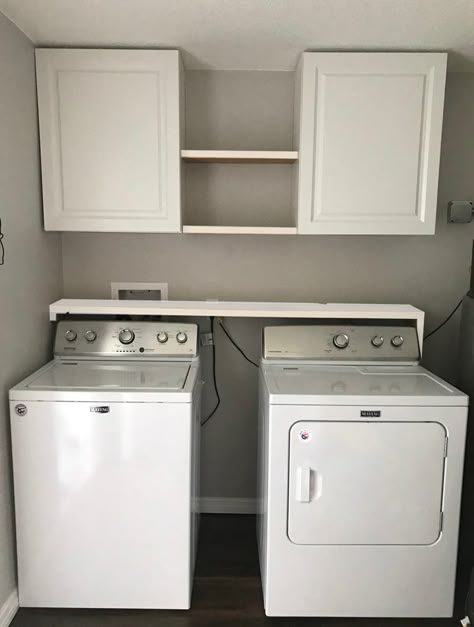 Farmhouse Laundry Room - Laundry Room Storage Solution Laundry Room Storage Solutions, Laundy Room, Laundry Room Storage Shelves, Small Laundry Room Organization, Tiny Laundry Rooms, Room Storage Diy, Bilik Air, Laundry Room Renovation, Laundry Room Shelves