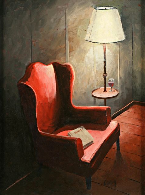 Red Armchair Living Room, Chair Painting Art, Armchair Illustration, Chair Painting, Diy Wall Design, Royal Chair, Red Armchair, Large Chair, Painting People