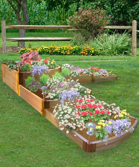 Frame It All Classic Sienna Raised Garden Bed Split Waterfall Tri-Level – 2” profile - Walmart.com Raised Garden Bed Kits, Arts Project, Raised Flower Beds, Vegetable Garden Raised Beds, Building A Raised Garden, Tiny Garden, Herb Gardens, Garden Bed, Landscaping With Rocks