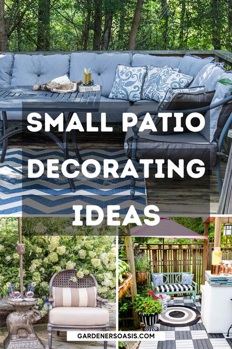 Small Patio Decorating Ideas That Will Turn Your Deck Into An Outdoor Oasis | Summer Outdoor Decor Small Patio Arrangement Ideas, Decorating Deck Ideas, Backyard Deck Decorating, Tiny Deck, Sundeck Ideas, Small Decks, Small Patio Ideas On A Budget, Outside Deck Decorating Ideas, Small Patio Decorating Ideas