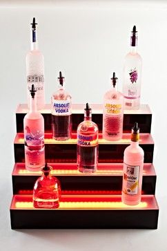 back #bar liquor #display Bar Liquor Display, Bar Lighting Ideas, Wine Store Display, Liquor Shelves, Bottle Lighting, Liquor Display, Led Bottle Light, Liquor Shelf, Bourbon Bar