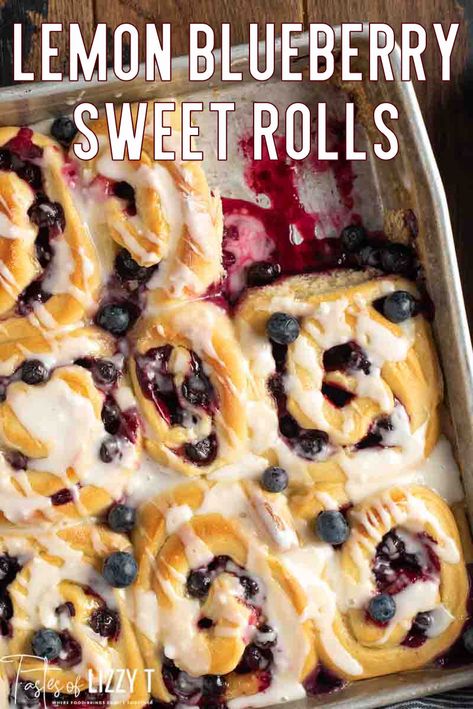 Blueberry Lemon Sweet Rolls, Lemon Curd And Blueberry Desserts, Blueberry Buns Recipe, Lemon Curd Sweet Rolls, Lemon Curd Rolls, Breakfast Sweet Rolls, Blueberry Lemon Cinnamon Rolls, Lemon Blueberry Rolls, Sweet Rolls Homemade