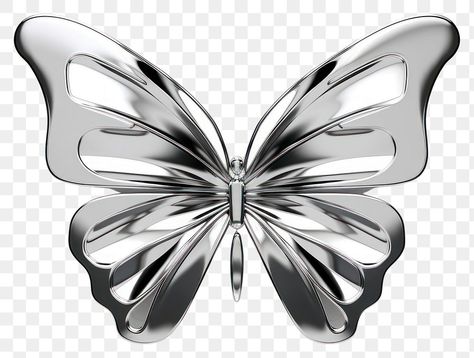 Silver Png Icon, Butterfly Png Aesthetic, Chrome Tattoo, Chrome Butterfly, Chrome Aesthetic, Silver Poster, Silver Png, Png Accessories, Background Accessories