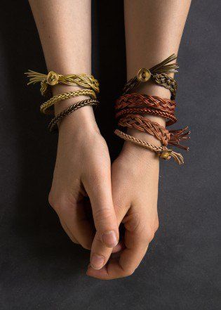 The Purl Soho Gift List 2016 | Purl Soho Braided Leather Bracelet Diy, Leather Bracelet Kit, Leather Friendship Bracelet, Diy Leather Bracelet, Leather Cord Bracelets, Bracelet Kit, Embroidery Bracelets, Braid Patterns, Purl Soho