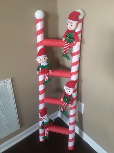 Diy Christmas Pole, Christmas Party Decorations Ideas Diy, Crafts Using Pool Noodles, How To Make Candy Cane Decorations, Elf Decorations Christmas Diy, Diy Mistletoe Decoration, Pvc Pipe Christmas Decorations, Homemade Christmas Decorations Outdoor, Candy Cane Christmas Decorations Diy