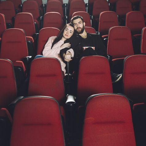 Loving couple watching movie in cinema Photo | Free Download Couple In Movie Theater, Couple At Cinema, Couples Watching Movie, Watching Movie In Theater, Couple In Cinema, Cinema Photo Ideas, Couple Watching Movie, Cinema Couple, Movie Theater Wedding