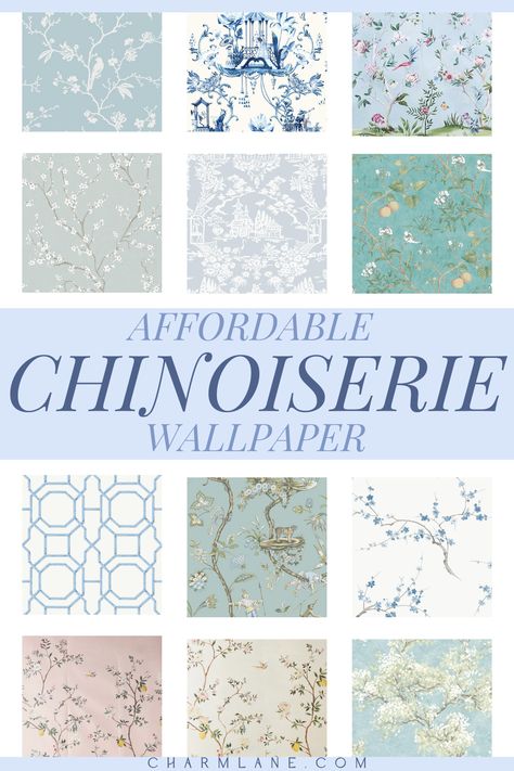 All about chinoiserie wallpaper - removable chinoiserie wallpaper any grandmillennial style lover would adore! This post is all about affordable chinoiserie wallpapers and chinoiserie chic. Chinoiserie Wallpaper Dining Room, Modern Chinoiserie Interior Design, Chinoiserie Wallpaper Bedroom, Chinoiserie Chic Wallpaper, Chinoiserie Interior Design, Chinoiserie Wall Panels, Chinoiserie Dining Room, Blue Chinoiserie Wallpaper, Wall In Kitchen