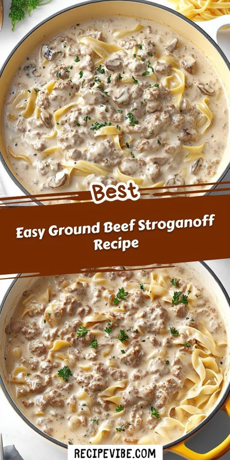 Want a stress-free dinner that everyone will enjoy? This Easy Ground Beef Stroganoff Recipe is a must-try for your Ground Beef Recipes collection! With minimal prep and cook time, you’ll have a delicious meal ready in no time. Save this recipe for a quick, satisfying dinner option! Healthy Beef Stroganoff, Ground Beef Stroganoff Recipe, Homemade Beef Stroganoff, Easy Ground Beef Stroganoff, Best Beef Stroganoff, Hamburger Stroganoff, Beef Dinner Ideas, Beef Stroganoff Crockpot, Ground Recipes