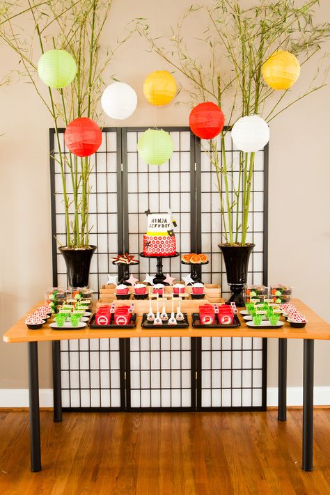 Japanese Theme Parties, Asian Party Themes, Karate Party, Lego Ninjago Party, Lego Ninjago Birthday, Ninjago Birthday Party, Japanese Party, Asian Party, Ninja Birthday Parties