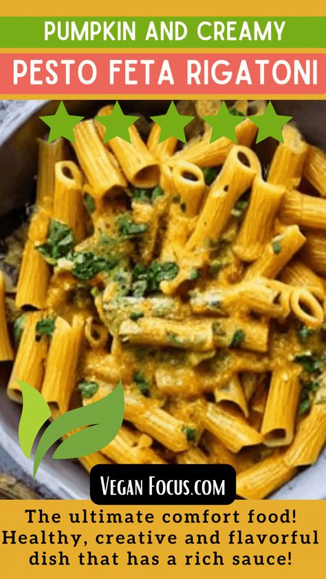 Try an ultimate comfort food experience with our Vegan Pumpkin and Creamy Feta Pesto Rigatoni recipe. It’s got all the right stuff, combined together into a healthy, creative and flavorful dish for lunch or dinner! This plant-based delight features al dente rigatoni pasta generously coated in a luscious blend of dairy-free feta and basil and spinach pesto, creating a rich and savory pesto sauce. Complementing this decadence is a velvety pumpkin sauce. Delicious!
#pumpkinpasta #veganpasta Pesto Rigatoni, Pumpkin Pesto, Feta Pesto, Rigatoni Recipe, Rigatoni Recipes, Spinach Pesto, Vegan Feta Cheese, Vegan Pumpkin Recipes, Creamy Feta