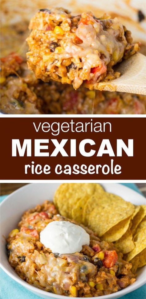 Mexican Rice Casserole, Vegetarian Mexican Recipes, Mexican Casserole Recipe, Vegetarian Casserole, Vegetarian Mexican, Meatless Dinner, Meatless Recipes, Veggie Meals, Meatless Mondays