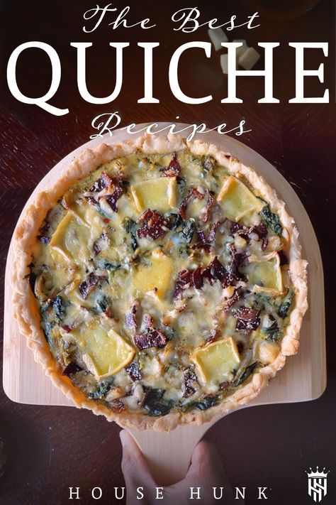 Morning, noon, or night, you’ll want to indulge in one of these rich, custardy quiches. From the traditional quiche Lorraine to the Bacon and Cheese Quiche, each of these incredible dishes highlights the delightful combination of vegetables, cheeses, or meats. Quiche recipes like Zucchini and Sweet Corn Quiche and Puff Pastry Smoked Salmon and Crème Fraîche Quiche are delicious and perfect for any meal.  Tap to read more from House Hunk + Fatherhood At Its Finest Dessert Quiche Recipes, Quiche Presentation Ideas, Quiche With Gruyere Cheese, Unique Quiche Recipes, Fall Quiche Recipes, Meat Quiche Recipes, Pretty Quiche, Quiche Filling Ideas, Quiche Flavors