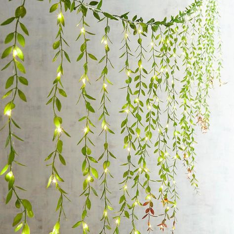 Faux Greenery Curtain LED Glimmer String Lights Willow Garland, Artificial Vines, Intimate Lighting, Willow Leaves, Willow Leaf, Walled Garden, Greenery Garland, Hanging Garland, Leaf Garland