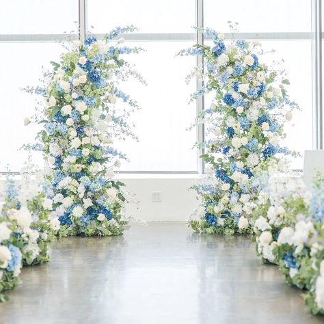 Our Beau Floral Arch in all it's glory 🌿🩵💚 one can hardly believe these are all silk florals. If you rent from us, please also consider this wonderful vendor team for your wedding. • weddingPlanning & Design: @finerevents.co @finerweddings • Venue: @cityviewpenthouse • Fresh Florals: @fleurinaflower • Silk Arch Ceremony Florals: @archandaislerentals • Bridal Attire: @vivienneatelier.bridal @vivienneatelier.losangeles • Bridal Accessories: @petitemarieeboutique • Men’s Attire @friartux • Ha... Green Wedding Arch, Blue And Green Wedding, Ceremony Florals, Silk Florals, Bridal Attire, Floral Arch, Green Wedding, Wedding Arch, Blue And Green