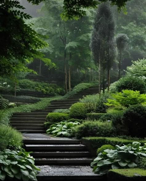 Best Garden Layout, Garden Layout Ideas, Front Garden Landscape, Sloped Garden, Garden Steps, Image Nature, Garden Park, Home Landscaping, Woodland Garden