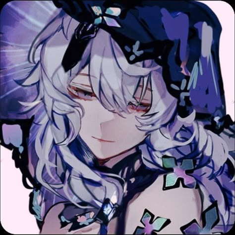 Art by @/MULIHAOHAO on twt Black Swan Icon, Swan Icon, Black Swan, White Hair, Anime Character, A Black, Purple, Twitter, Hair