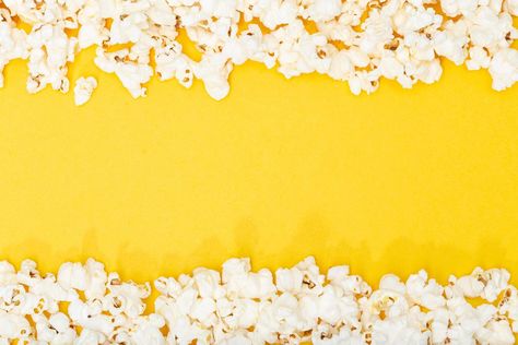 Top view of a popcorn border on a yellow background Popcorn Background, Yellow Corn, Yellow Background, Top View, Paloma, Popcorn, The Top, Royalty Free Stock Photos, For Free