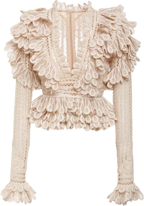 #affiliatead -- Zimmermann Unbridled Battenberg Bodice Top -- #Chic only #glamour always Romeo Gigli, Scallop Top, Beige Long Sleeve, Lace Blouse Long Sleeve, Resort Fashion, Bodice Top, Top Moda, Scallop Trim, Scallop Edge