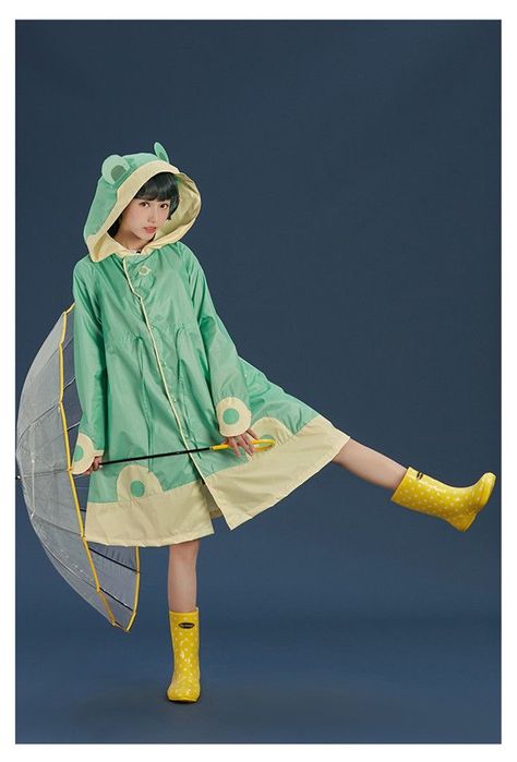 Frog Raincoat, Frog Fashion, Summer Fairy, Anime School, Cosplay Kawaii, Girl Cat, Body Reference Poses, Human Poses Reference, Figure Poses