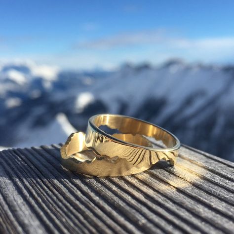 Wide Band Engagement Ring, Alternative Wedding Ring, Ring Gold Wedding, Gold Mountain, Mountain Ring, Alternative Wedding Rings, Etsy Wedding Rings, Alternative Wedding, Gold Wedding Band