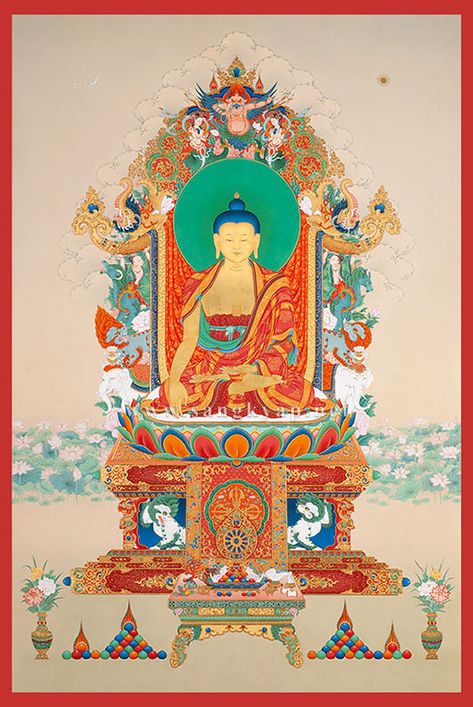 Shakyamuni Buddha / Thangka Full Image Tibetan Thanka, Buddhist Iconography, Tibet Art, Chinese Folk Art, Cambodian Art, Buddha Art Drawing, Mahayana Buddhism, Buddha Art Painting, Shakyamuni Buddha