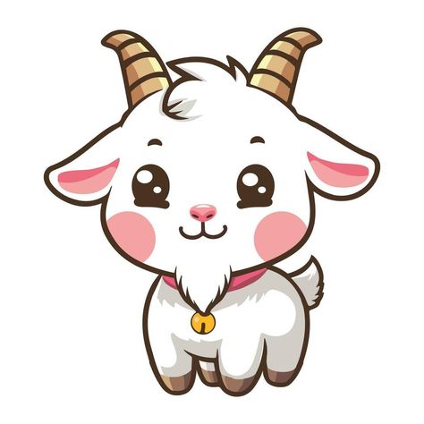 Cute goat isolated on white background Goat Art Cute, Chibi Goat, Cute Goat Drawing Kawaii, Goat Cartoon Drawing, Cute Goat Cartoon, Cute Goat Drawing, Goat Illustration Cute, Cartoon Goat, Goat Clipart