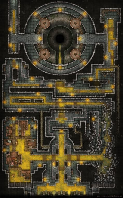 Sewer Dungeon Map, Sewers Dnd Map, Dnd Sewer Map, Sewer Battlemap, Dnd Resources, Dnd Locations, Fantasy City Map, Map Ideas, Dnd Homebrew