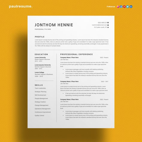 Free One Page US Letter Resume in Microsoft Word by Paul resume One Page Resume Template, Microsoft Word Free, Minimal Resume, Microsoft Word 2010, Minimalist Resume, Simple Resume Template, One Page Resume, Simple Resume, Word Free