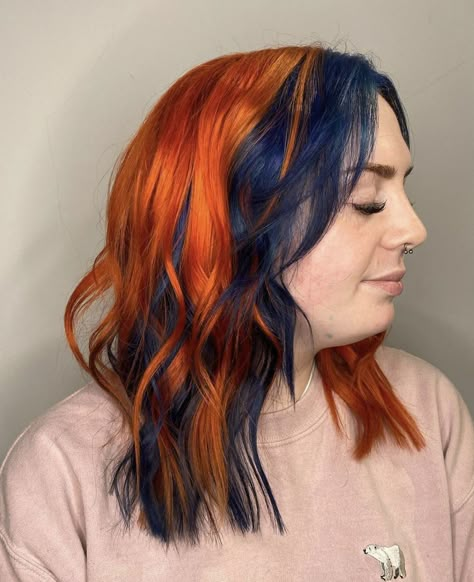 Ginger Blue Hair, Orange Hair Color Ideas, Burnt Orange Hair, Orange Hair Color, Cheveux Oranges, Red Hair Color Ideas, Half And Half Hair, Cherry Red Hair, Hair Color Orange