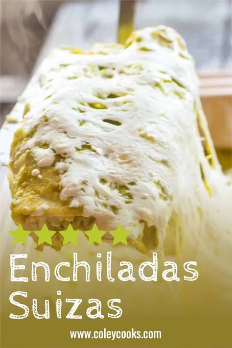 A creamy tomatillo sauce and mounds of cheese make these chicken enchiladas Suizas verdes the perfect easy and mouthwatering Mexican dinner. | ColeyCooks.com Enchiladas Suizas Verdes, Mexican Enchiladas, Enchiladas Suizas, Tomatillo Sauce, Mexican Dinner, Italian Recipes Authentic, Enchilada Recipes, Indulgent Desserts, Mexican Food Recipes Authentic