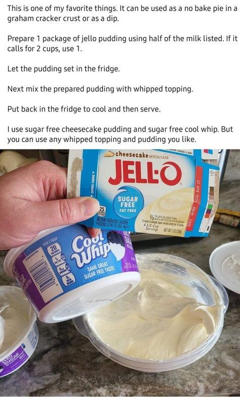 Bariatric Fluff, Protein Pudding Recipe Sugar Free Jello, Zero Sugar Cool Whip Recipes, Sugar Free Cool Whip, No Bake Pie, Cool Whip Desserts, Sugar Free Jello, Sugar Free Cheesecake, Sugar Free Recipes Desserts