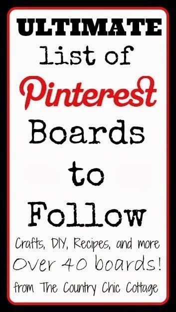 Come see the ultimate list of Pinterest boards to follow.  Includes DIY, crafts, and recipes. Pinterest Tutorial, Pinterest Tutorials, Pinterest Guide, Learn Pinterest, Pinterest Hacks, Pinterest Help, Country Chic Cottage, Money On Pinterest, Pinterest Ideas