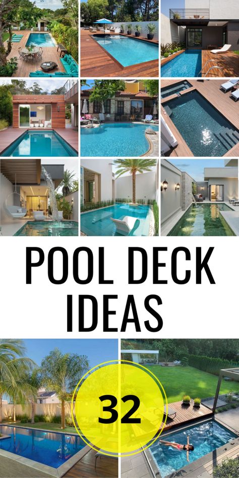 32 Stunning Pool Deck Ideas 2024: Transform Your Backyard Oasis - placeideal.com Small Outdoor Bar, Concrete And Pavers, Pool Area Decorating Ideas, Concrete Decks, Pool Deck Furniture, Pool Deck Ideas Inground, Homemade Pools, Decks Around Pools, Concrete Pools