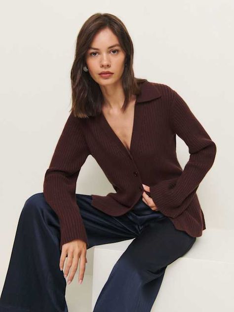 It's getting cold-ish. Shop the Shea Cashmere Collared Cardigan, a sustainable cardigan from Reformation.