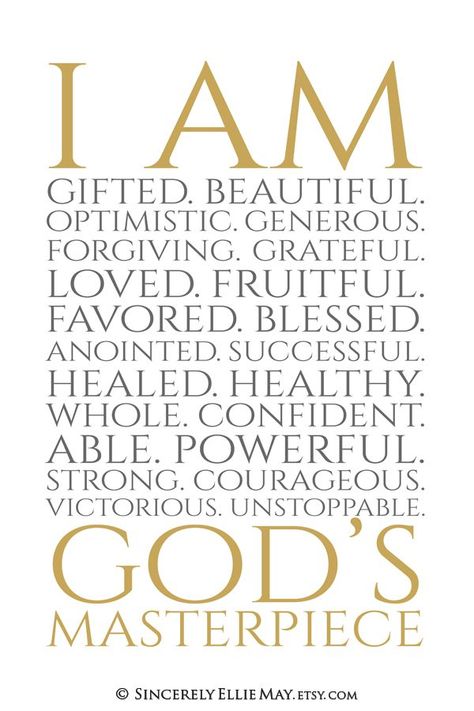 Gifted, Forgiving, Loved, Favored, Blessed, Anointed, Confident, Victorious - finding our identity in Christ #jesuschrist #christmasgifts #gifted #forgiving #loved #favored #blessed #confident #victorious God's Masterpiece Quotes, Gods Affirmations, Best Friend Quotes Deep, Masterpiece Quotes, Affirmation Mirror, Leader Mindset, Identity Quotes, Gods Masterpiece, Quotes Distance