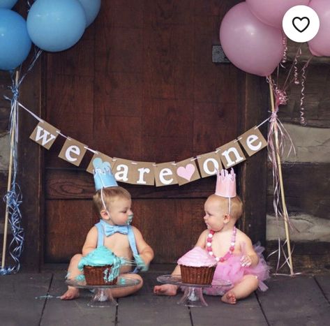 Twin Birthday Ideas Boy Girl, Twin Birthday Pictures, Twin Birthday Themes, Baby Birthday Banner, Boy Birthday Pictures, Twin Birthday Cakes, Twin Birthday Parties, First Birthday Banner