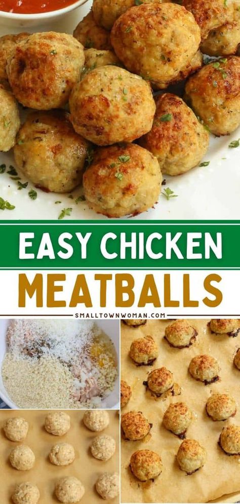 Easy Chicken Meatballs, Ground Chicken Meatballs, Baked Chicken Meatballs, Chicken Meatball, Chicken Balls, Chicken Meatball Recipes, Chicken Dishes Easy, Meatball Recipes Easy, Ground Chicken Recipes