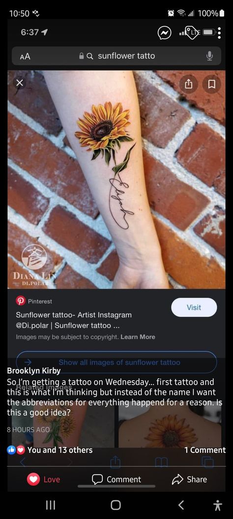 Sunflower Tattoo With Writing, Sunflower Name Tattoos For Women, Sunflower Tattoo Name, Sunflower Tattoo With Kids Names, Sunflower With Name Tattoo, Small Sunflower Tattoo With Quote, Sunflower Name Tattoo, Sunflower Tattoo With Name, Sunflower Memorial Tattoo