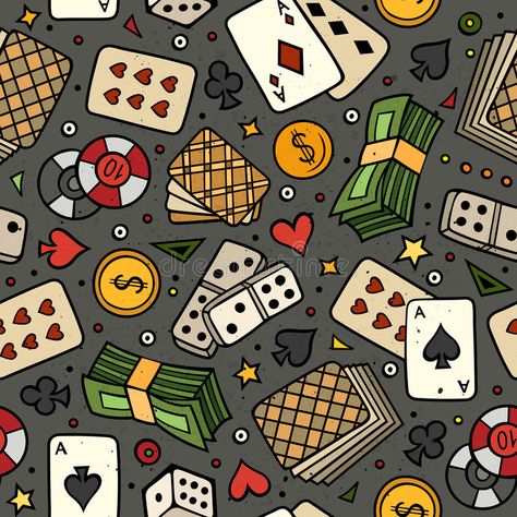 Cartoon hand-drawn casino, games seamless pattern vector illustration Best Friends Cartoon, Friend Cartoon, Casino Royale, Best Casino, Seamless Pattern Vector, Pattern Vector, Editorial Illustration, Casino Games, Vector Background