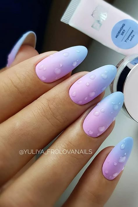 Matte Pink And Blue Ombre Nails With Drops Accents #drops #mattenails ★ Ombre nails for summer, spring and other seasons. Anything on the scale from classy French to trendy glitter design is covered. No matter whether white, natural, blue or pink colors you prefer, there is something for you here! ★ #ombrenails #ombre #nailsdesign #nailsart Purple Ombre Nails, Blue Ombre Nails, Unghie Sfumate, Pink Ombre Nails, Ombre Nail Designs, Blue Nail, Pastel Nails, Short Acrylic Nails, Best Acrylic Nails