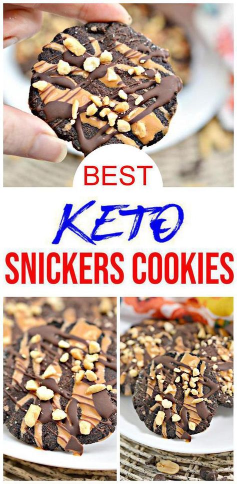 Keto Desserts! {EASY} keto Snickers cookies recipe BEST homemade recipe.Low carb Snickers recipe w/ chocolate recipe.Great keto breakfast,keto snacks,keto desserts,low carb desserts u will love.Almond flour great pantry food item.Make ahead for a great freezer meal.Make for desserts or snacks.Chocolate desserts Healthy freezer meal Snickers chocolate cookies .Simple,quick,tasty delish keto #chocolate cookies better than store bought,take out or fast food #easyrecipe Snickers Cookies Recipes, Keto Snickers, Snickers Recipe, Snickers Cookies, Nutella Snacks, Chocolate Cookie Recipe, Snacks Chocolate, Fat Bomb Recipes, Snickers Chocolate