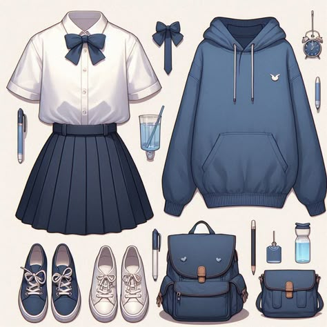 Anime Outfits Winter, Cute Anime Outfits Female Casual, School Uniform Outfits Ideas, Anime Clothes Outfits, Paper Outfits, Anime Fashion Outfits, Cute Anime Outfits, Academia Clothes, Dress Design Drawing