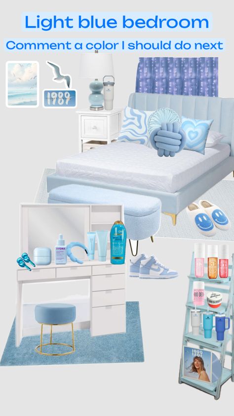 Light blue bedroom Light Blue Girls Room, Blue Teen Girl Bedroom, Baby Blue Bedrooms, Light Blue Rooms, Girls Bedroom Grey, Blue Girls Rooms, Girls Blue Bedroom, Light Blue Bedroom, Design My Room