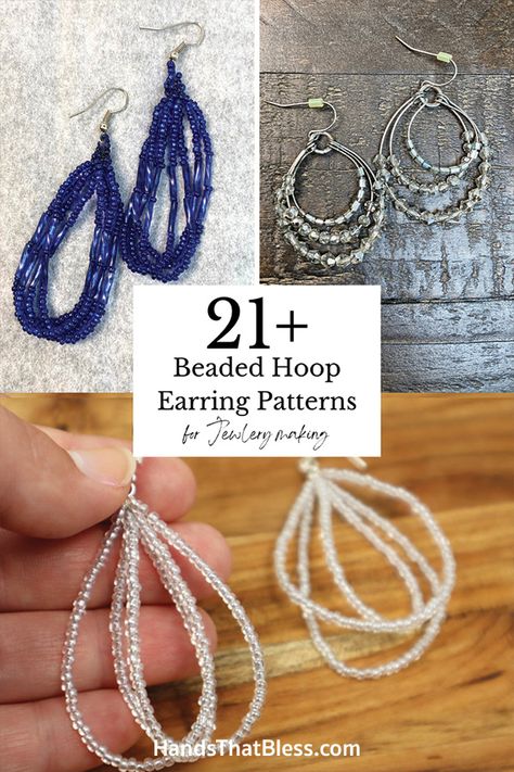 Beaded Hoop Earring Patterns: Jewelry Making Designs - Hands That Bless Jewelry Patterns Free, Beaded Earring Diy, Seed Bead Hoop Earrings Tutorial, How To Make Earrings With Beads, Beaded Hoop Earrings Tutorial, Bead Earrings Patterns, Earring Making Tutorials, Beaded Hoop Earring, Diy Earrings Tutorial