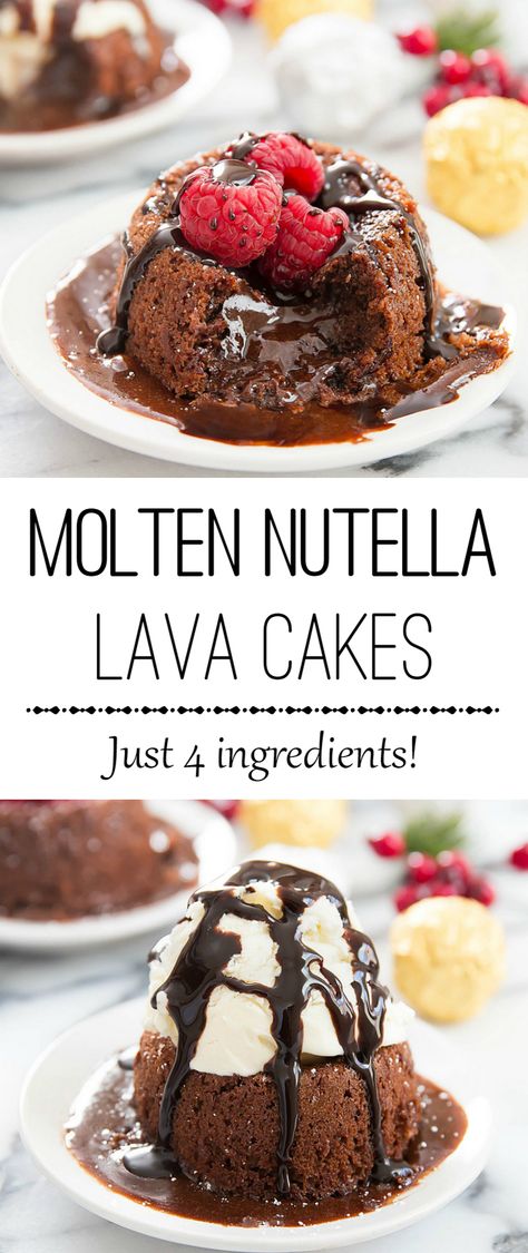 Molten Nutella Lava Cakes (4 Ingredients!) Nutella Lava Cake, Lava Mug Cake, Diy Nutella, Lava Cake, Mug Recipes, Nutella Recipes, Oreo Dessert, Lava Cakes, 4 Ingredient