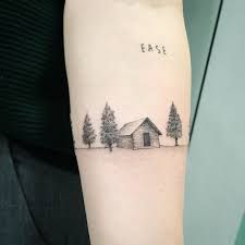 Pine Tree Tattoo Designs, Barn Tattoo, Farm Tattoo, Sleeve Tattoos Ideas, Tree Tattoo Ideas, Small Rib Tattoos, Side Wrist Tattoos, Women Small Tattoos, Butterfly Tattoo Meaning