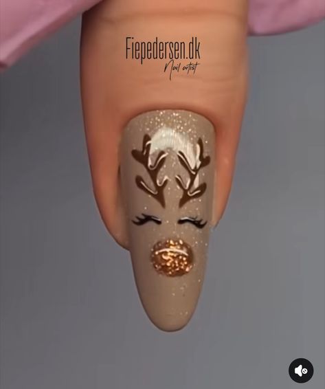 Antler Nail Designs, Rudolph Nails Designs, Reindeer Nails Christmas, Reindeer Nails Designs, Reindeer Nail Designs, Reindeer Christmas Nails, Christmas Nails Reindeer, Winterwonder Land, Reindeer Nail Art